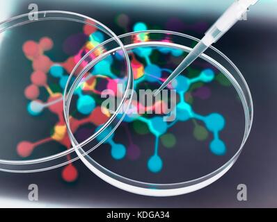 Fotogramm Stil Foto in mehrere Aufnahmen eines molekularen Modell, Pipettieren und Petrischalen der reinen Forschung zu veranschaulichen. Stockfoto