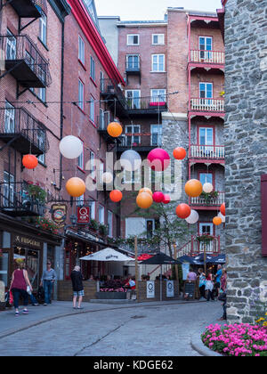 Rue du Cul De Sac, untere Vieux Quebec, Altstadt, Quebec City, Kanada. Stockfoto