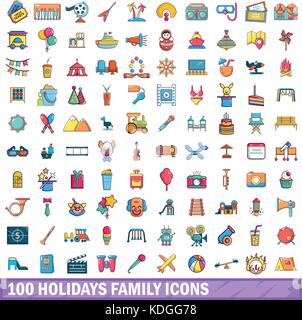 100 Urlaub Familie Symbole, Cartoon Stil Stock Vektor