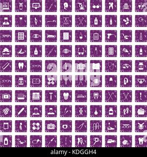 100 Medizinisches Zubehör Icons Set grunge Lila Stock Vektor