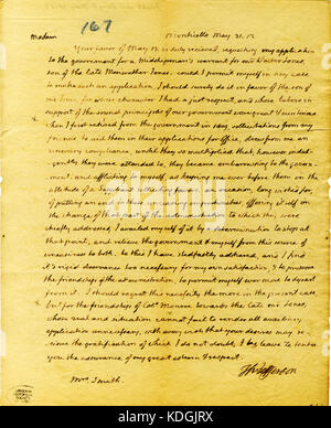 Brief von Thomas Jefferson, Monticello, an Lucy F. Smith, 31. Mai 1813 Stockfoto