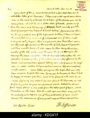 Brief von Thomas Jefferson, Monticello, zu Egerton Leigh, 21. Januar 1814 Stockfoto