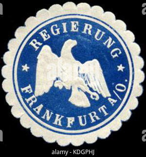 Dieser Titel bezieht sich auf ein amtliches Siegel der Regierung von Frankfurt an der oder, das für die amtliche Dokumentation verwendet wurde. Das Siegel repräsentiert Autorität und Regierungsführung während eines bestimmten Zeitraums in der Geschichte. Stockfoto