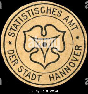 Dieser Titel bezieht sich auf ein vom Statistischen Amt Hannover ausgestelltes Siegel oder Zeichen. Das Siegel bezieht sich wahrscheinlich auf amtliche Dokumente oder statistische Aufzeichnungen der Stadt. Stockfoto