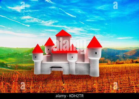 Schickes Schloss auf dem Land, 3D-Rendering, horizontales Bild Stockfoto