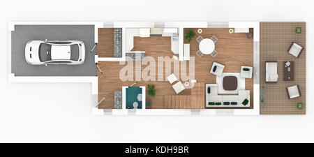 3d-plan von möblierten Apartment House Stockfoto