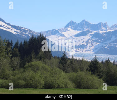 Mendenhall Gletscher Naherholungsgebiet umgibt die Mendenhall Gletscher in einem wunderschönen grünen Tal in den tongass National Forest, Juneau Alaska Stockfoto