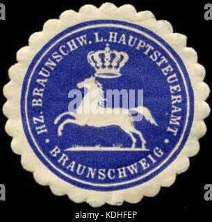 Die Siegelmarke des L. Hauptsteueramtes Braunschweig ist ein historisches Emblem des Braunschweiger Finanzamtes, das das in deutschen Verwaltungsverfahren verwendete amtliche Siegel darstellt. Stockfoto