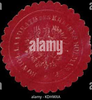 Dieser Titel bezieht sich auf eine Siegelmarke aus dem Landrath des Landkreises Kolmar in Posen (heute Polen), die ein amtliches Dokument oder eine Behörde aus dieser Region darstellt. Stockfoto