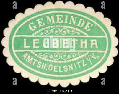 Dieser Titel bezieht sich auf eine Siegelmarke aus Leubetha, einer Ortschaft innerhalb der Oelsnitz Amtshauptmannschaft im Vogtland, ein historisches Artefakt von lokaler administrativer Bedeutung. Stockfoto