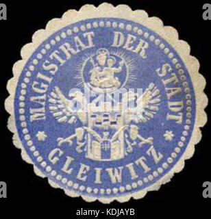 Abbildung einer Siegelmarke aus dem Magistrat der Stadt Gleiwitz, gekennzeichnet mit dem Code W03104535, die Stadt- oder Rechtsgeschichte repräsentiert. Stockfoto