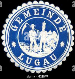 Eine *Siegelmarke* aus der Gemeinde Lugau*, ein historisches Gemeindesiegel aus Deutschland, das Anfang des 20. Jahrhunderts für amtliche Dokumentation und Korrespondenz verwendet wurde. Stockfoto