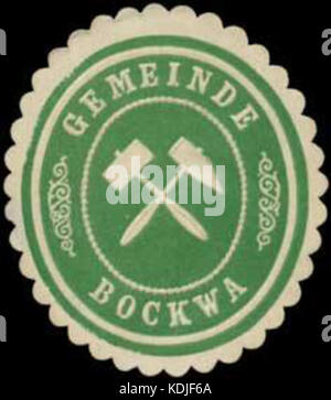 Dieser Titel bezieht sich auf eine spezifische Siegelmarke aus der Gemeinde Bockwa, die möglicherweise auf eine Gemeindeverwaltungs- oder Verwaltungsurkunde aus der Region bezogen ist und eine historische Praxis des kommunalen Siegelgebrauchs in Deutschland widerspiegelt. Stockfoto