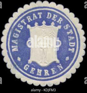 Dieser Titel bezieht sich auf ein historisches Siegelzeichen des stadtrates Gehren. Das Siegel stellt wahrscheinlich offizielle Dokumente oder Korrespondenz von Gehren dar, die auf seine bürgerliche Verwaltung hinweisen. Stockfoto