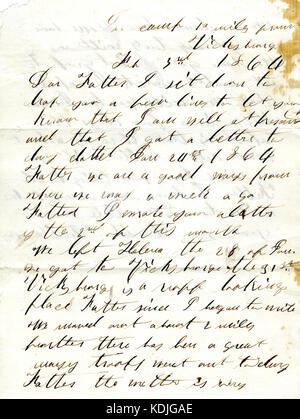 Brief unterzeichnet David T. Massey, im Camp, 10 Meilen von Salt Lake City, um zu seinem Vater (Nathan Massey), 3. Februar 1864 Stockfoto