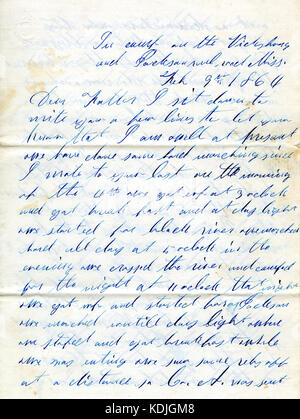 Brief unterzeichnet David T. Massey, in Camp auf der Vicksburg und Jackson Railroad, Fräulein, um zu seinem Vater (Nathan Massey), 9. Februar 1864 Stockfoto