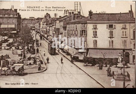 Lafay Besacier ROANNE Rue Nationale Place de l'Hotel de Ville et Le Place d'Armes Stockfoto