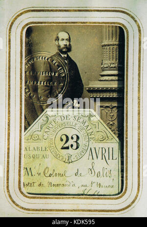 M. le Colonel de Salis, CARTE DE SEMAINE Exposition Universelle de 1867 ein Pariser gültige Jusqu'au 23 AVRIL Stockfoto