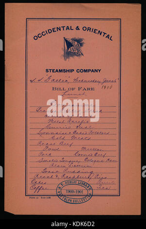 Ein Foto der Occidental & Oriental Steamship Company, das ein Mittagessen an Bord der SS-Gälischen zeigt. Das Bild zeigt das kulinarische Erlebnis auf Dampfschiffen aus dem frühen 20. Jahrhundert. Stockfoto