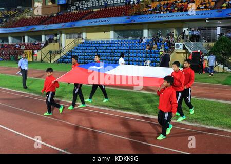 Guwahati, Assam, Indien. 14 Okt, 2017. Momente aus FIFA U-17 WM Gruppe e Match zwischen Mexiko vs Chile. In einer Gruppe e Spiel der FIFA U-17-Weltmeisterschaft, Mexiko, Chile, heraus goalless zeichnen. Mexiko wird die Runde der letzten 16 ein. Alles, was Sie brauchte, war ein Punkt zu qualifizieren. Credit: vikramjit kakati/zuma Draht/alamy leben Nachrichten Stockfoto