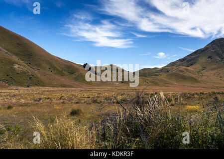 <span class='wsc Untertitel'> Lindis Pass, • Otago Neuseeland</span> Lindis Pass überquert ein Sattel zwischen den Tälern von lindis und Ahuriri Fluss, rea Stockfoto