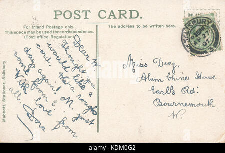 Geflügel Kreuz, Salisbury Mabbett Postkarte rückwärts Stockfoto