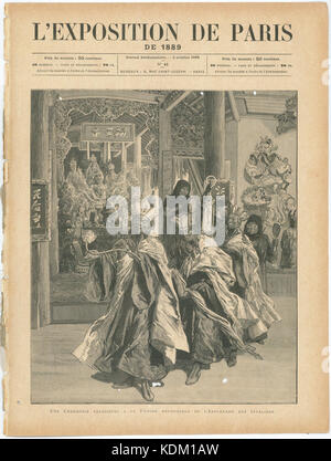 Dieser Titel bezieht sich auf ein Bild oder eine Illustration der Ausstellung Universelle in Paris im Jahr 1889, in der ein Ausstellungsstück aus der Veranstaltung gezeigt wird. Die Ausstellung wurde anlässlich des hundertjährigen Bestehens der Französischen Revolution veranstaltet. Stockfoto