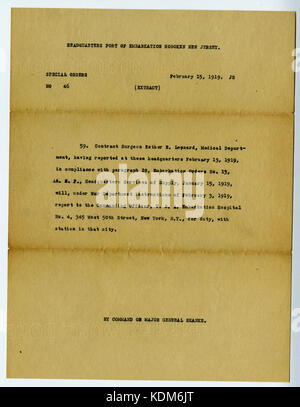 Spezielle Aufträge Nr. 46, Kopie 1 Extrahieren, zentrale einschiffungshafen, Hoboken, New Jersey, 15. Februar 1919 Stockfoto
