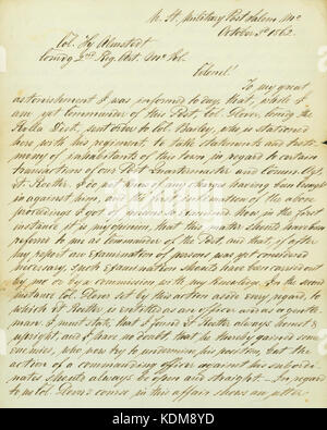 Brief unterzeichnet J. Weydemeyer, N. St. Militär Post, Salem, Mo., Col. Hy. Almstedt, Comdg. 2. Vo Art.Mo Vol, 30. Oktober 1862 Stockfoto