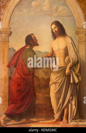 London, Großbritannien - 18 September 2017: das Bild von Christus dem ungläubigen Thomas in der Kirche der Unbefleckten Empfängnis, Bauernhof Straße. Stockfoto