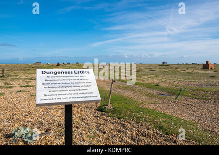 Dungeness Immobilien Zeichen, Kent, Großbritannien Stockfoto