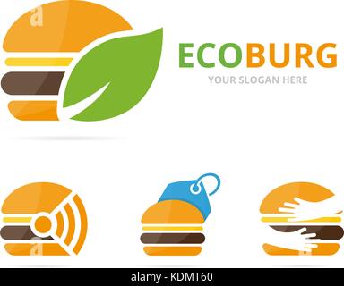 Satz von Burger logo Kombination. Hamburger und eco Symbol. Einzigartige Fastfood und organischen Logo Design Template. Stock Vektor
