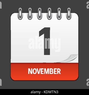 Am 1. November Kalender täglich Symbol. Vector Illustration Emblem. Element des Designs für die Dekoration Office Dokumente und Anwendungen. das Logo von Tag, Datum, Monat und Urlaub Stock Vektor