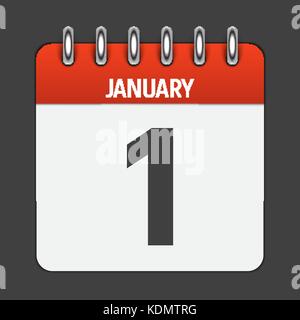 1. Januar Kalender täglich Symbol. Vector Illustration Emblem. eleme Stock Vektor