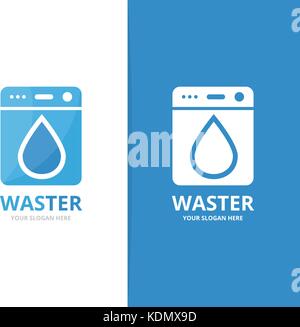 Der Vektor der Wäsche- und Wasser Tropfen logo Kombination. Waschmaschine und Öl Symbol. einzigartige Scheibe und droplet Logo Design Template. Stock Vektor