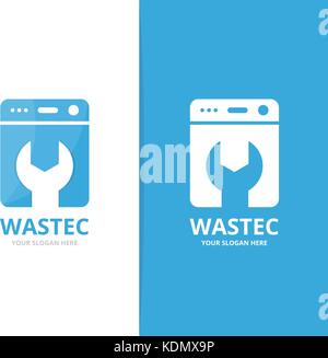 Der Vektor der Wäscheservice logo Kombination. Waschmaschine und Reparatur Symbol. einzigartige Scheibe und fix Logo Design Template. Stock Vektor
