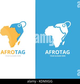 Vektor Afrika und Tag logo Kombination. Safari und Shop Symbol. Einzigartige Kontinent und Label Logo Design Template. Stock Vektor