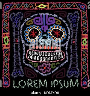 Tag der Toten bunte Sugar Skull. Zeitgenössische Volkskunst Stil Hand gezeichnet Vector Illustration mit diskretionären Nachricht. Stock Vektor