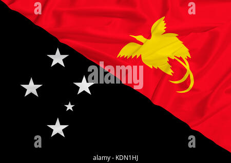 Papua Neu Guinea Flagge mit Seide drapieren winken Stockfoto