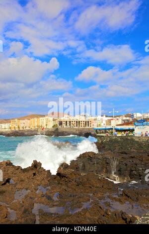 Playa de las Canteras Strand, Viertel Santa Catalina, Las Palmas de Gran Canaria, Gran Canaria, Kanarische Inseln, Spanien, Atlantik, Europa Stockfoto