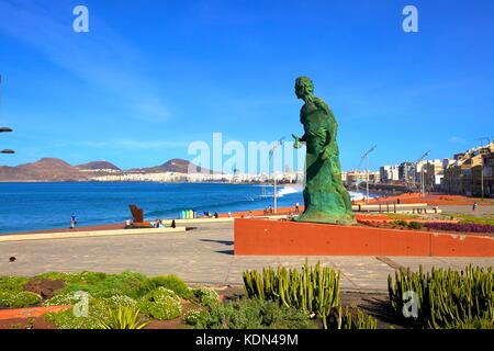 Statue am Strand Playa de las Canteras Strand, Viertel Santa Catalina, Las Palmas de Gran Canaria, Gran Canaria, Kanarische Inseln, Spanien, Atlantik, Europ. Stockfoto