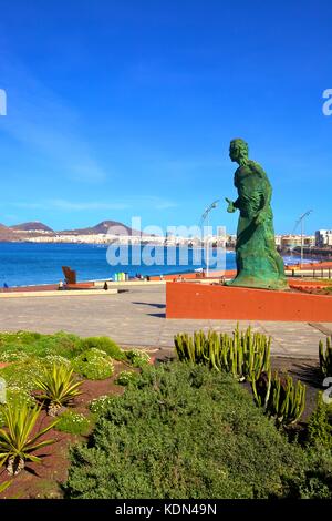 Statue am Strand Playa de las Canteras Strand, Viertel Santa Catalina, Las Palmas de Gran Canaria, Gran Canaria, Kanarische Inseln, Spanien, Atlantik, Europ. Stockfoto