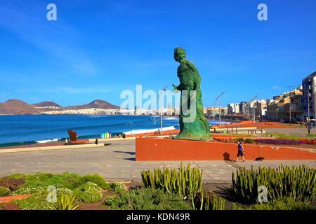 Statue am Strand Playa de las Canteras Strand, Viertel Santa Catalina, Las Palmas de Gran Canaria, Gran Canaria, Kanarische Inseln, Spanien, Atlantik, Europ. Stockfoto