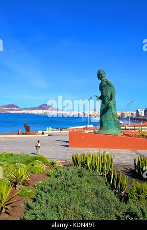 Statue am Strand Playa de las Canteras Strand, Viertel Santa Catalina, Las Palmas de Gran Canaria, Gran Canaria, Kanarische Inseln, Spanien, Atlantik, Europ. Stockfoto