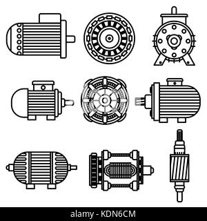 Elektromotor Vector Icons. Schwarze und Weiße Vector Illustration. isoliert auf weißem Stock Vektor