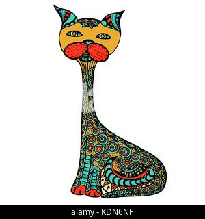 Cute doodle Katze. Vektor hand gezeichnete Katze mit Doodle Ornament. Feder cat Design für Kinder. isoliert. Stock Vektor