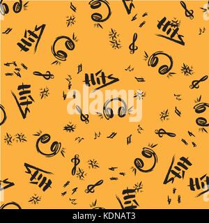 Hand gezeichnete Skizze mit Noten und Musik Stile Schriftzug Zeichen, Vektor, Abbildung Stock Vektor