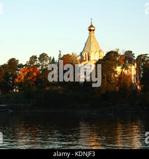 Sankt Nikolaus Kirche auf der Insel (Skete). Insel Walaam auf dem Ladoga See. Im Alter von Foto. Schönen Kirchen. Nikolsky Kloster. Nicholas Der Wundersc Stockfoto