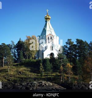 Nikolsky Kloster. Nicholas des Wonderworker Kirche. Sankt Nikolaus Kirche auf der Insel (Skete). Insel Walaam auf dem Ladoga See. Im Alter von Foto. B Stockfoto