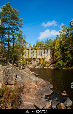 Fußgänger-Hängebrücke im Park des repovesi, Finnland Stockfoto